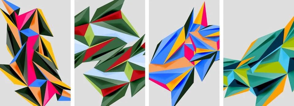 Set of mosaic triangle pattern abstract posters. Vector illustration For Stock Illustration
