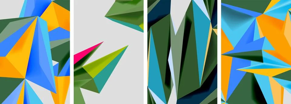 Set of mosaic triangle pattern abstract posters. Vector illustration For 스톡 일러스트