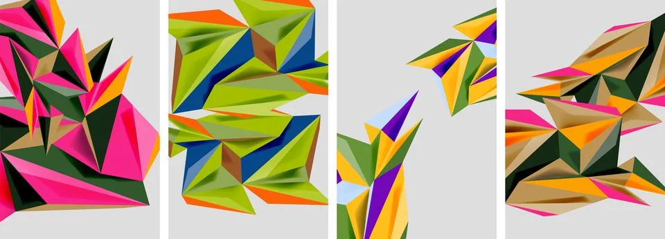 Set of mosaic triangle pattern abstract posters. Vector illustration For 스톡 일러스트