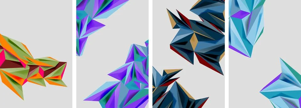 Set of mosaic triangle pattern abstract posters. Vector illustration For Stock Illustration