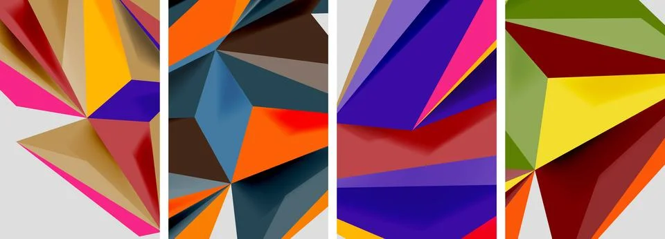Set of mosaic triangle pattern abstract posters. Vector illustration For 스톡 일러스트