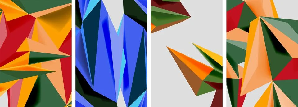 Set of mosaic triangle pattern abstract posters. Vector illustration For 库存插图