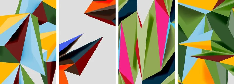 Set of mosaic triangle pattern abstract posters. Vector illustration For 库存插图