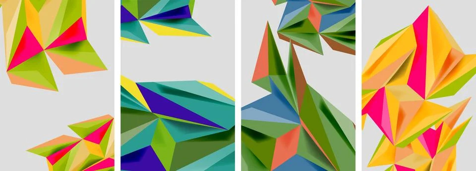 Set of mosaic triangle pattern abstract posters. Vector illustration For 스톡 일러스트