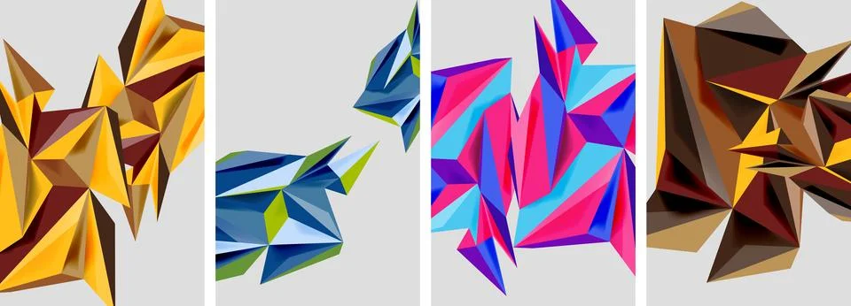 Set of mosaic triangle pattern abstract posters. Vector illustration For 스톡 일러스트