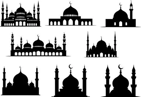 Set of Mosque and Islamic Architecture Silhouettes Stock Illustration