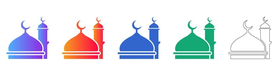 Set of Mosque Icons in Gradient and Outline Styles Stock Illustration