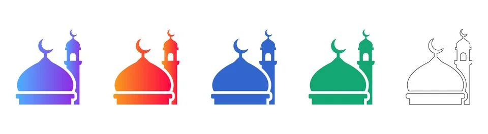 Set of Mosque Icons in Gradient and Outline Styles Stock Illustration