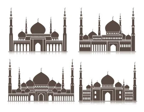 Set of Mosque or Masjid Elements Isolated for Islamic Celebrations Stock Illustration