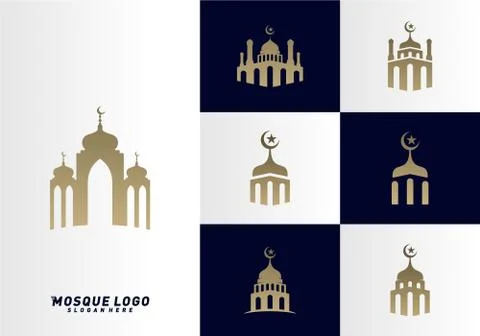Set of Mosque Simple logo vector. Mosque Moslem icon vector Illustration desi Stock Illustration