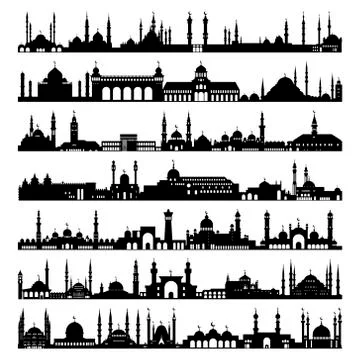 Set of mosques, vector icons. Symbol. A simple set of illustrations, editable Illustrazione stock