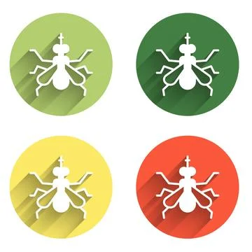 Set Mosquito icon isolated with long shadow background. Color circle button.. Stock Illustration