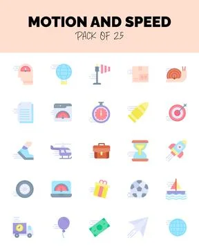 Set of Motion and Speed flat icons for logo &amp; web. Vector illustration Stock Illustration