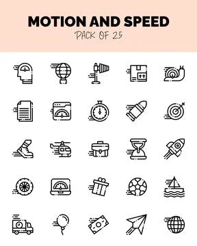 Set of Motion and Speed Lineal Cut icons for logo &amp; web. Vector illustration Stock Illustration