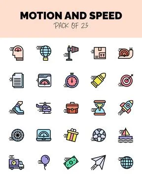 Set of Motion and Speed Lineal Color icons for logo &amp; web. Vector illustratio Stock Illustration