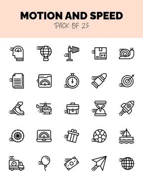 Set of Motion and Speed Lineal icons for logo &amp; web. Vector illustration Stock Illustration
