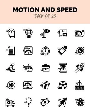 Set of Motion and Speed Lineal Fill Icons for logo &amp; web. Vector illustration Stock Illustration
