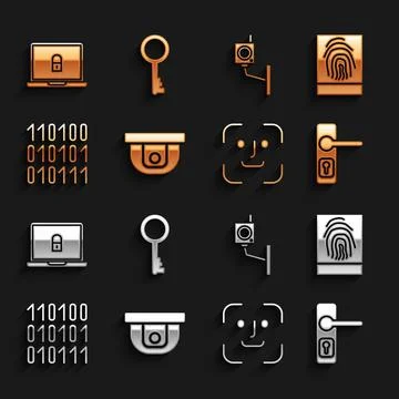 Set Motion sensor, Fingerprint, Door handle, Face recognition, Binary code Illustrazione stock