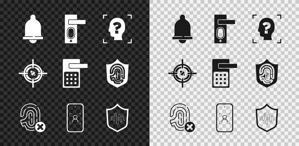 Set Motion sensor, Fingerprint door lock, Face recognition, Rejection Stock Illustration