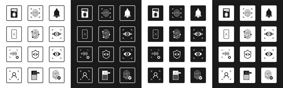 Set Motion sensor, Fingerprint, Mobile and face recognition, with lock, Eye scan Illustration