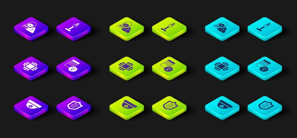 Set Motion sensor, Fingerprint, Processor with CPU, Air humidifier, Vacuum 스톡 일러스트