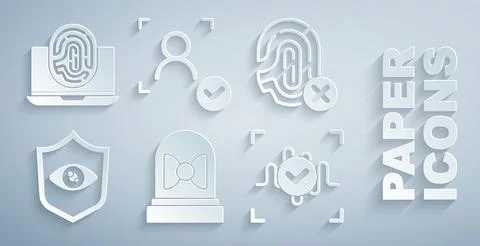Set Motion sensor, Rejection fingerprint, Shield eye scan, Voice recognition Stock Illustration