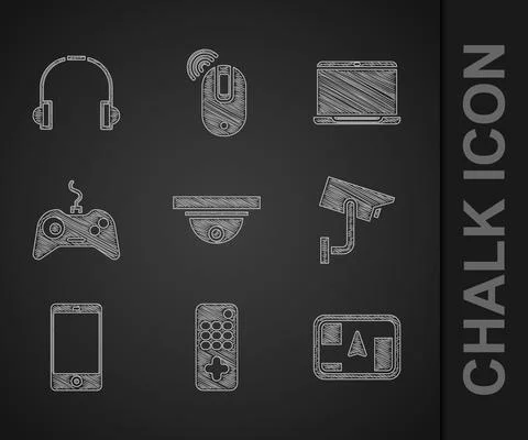 Set Motion sensor, Remote control, Gps device with map, Security camera, Smar Stock Illustration