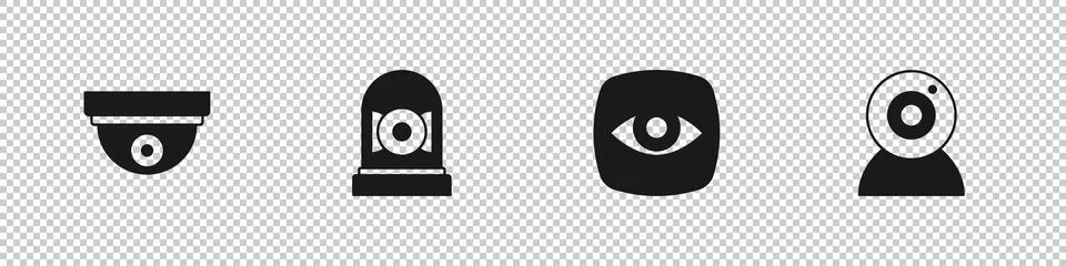 Set Motion sensor, Ringing alarm bell, Security camera and Web icon. Vector Stock Illustration
