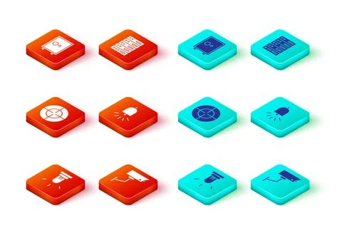 Set Motion sensor, Security camera, Target sport, Ringing alarm bell, Server Stock Illustration