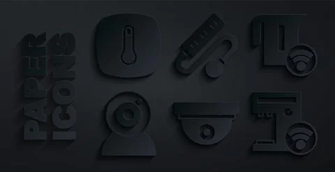 Set Motion sensor, Smart electric kettle, Web camera, coffee machine, Electric Stock Illustration