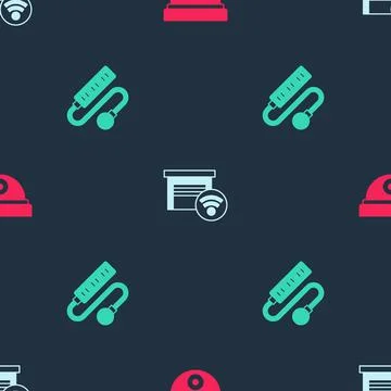 Set Motion sensor, Smart garage and Electric extension cord on seamless pattern Stock Illustration