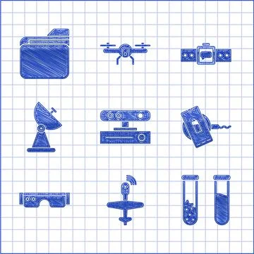 Set Motion sensor, UAV Drone, Test tube and flask, Wireless charger, Smart Illustrazione stock