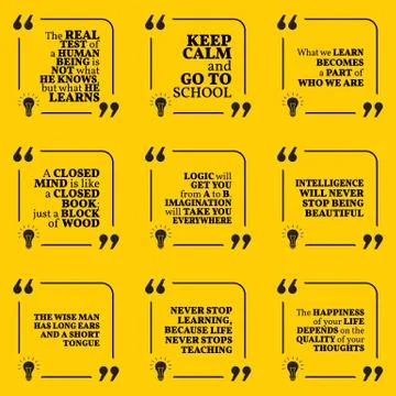 Set of motivational quotes about learning, school, imagination, wisdom, intel Stock Illustration