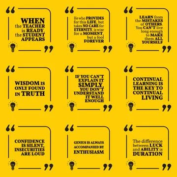 Set of motivational quotes about learning, mistakes, wisdom, intelligence, ed Stock Illustration