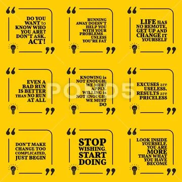 Set of motivational quotes about responsibility, action, problems, results, a Stock Illustration
