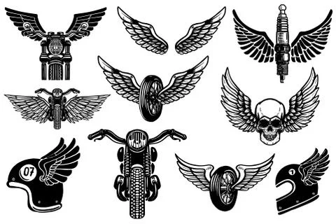 Set of motorcycle design elements. for logo, label, emblem, sign, poster, t s 스톡 일러스트