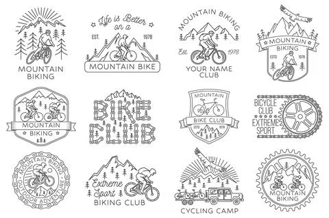 Set of Mountain biking badge, logo, patch. Vector illustration. Concept for 스톡 일러스트