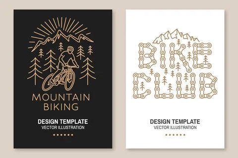 Set of Mountain biking flyer, brochure, banner, poster. Vector illustration Illustrazione stock