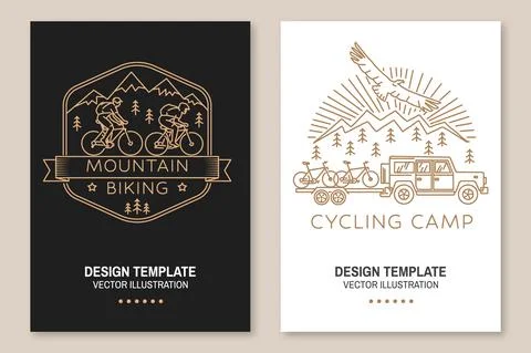 Set of Mountain biking flyer, brochure, banner, poster. Vector illustration Illustrazione stock