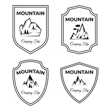 Set of mountain, camping trip vector logo designs. Active lifestyle, hiking Stock Illustration