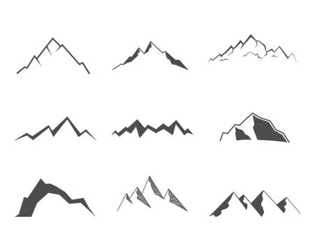 Set of mountain elements. Outdoor icon. Hand drawn snow ice mountain tops Stock Illustration