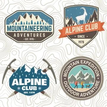 Set of mountain expedition patch. Vector. Concept for alpine club shirt or badge 스톡 일러스트