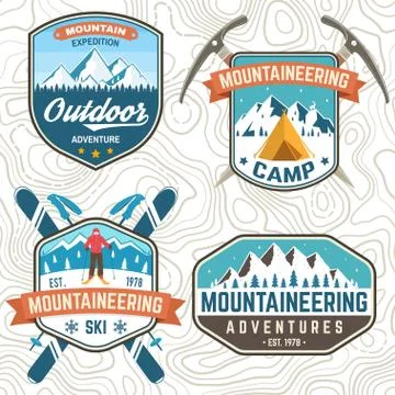 Set of mountain expedition patch. Vector. Concept for alpine club shirt or badge Illustrazione stock
