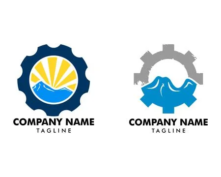 Set of Mountain Gear Logo Design Illustration Stock Illustration