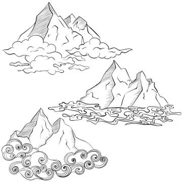 Set mountain peaks in the clouds Stock Illustration