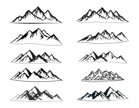 Set of mountain shapes isolated on a white background. Vector illustration. Stock Illustration