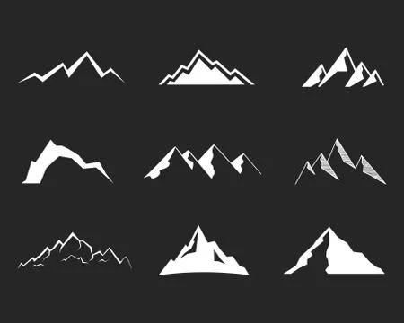 Set of mountain silhouette elements. Outdoor icon. Hand drawn snow ice mountain Stock Illustration