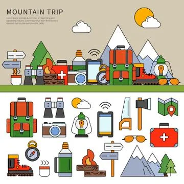 Set for mountain trip Stock Illustration