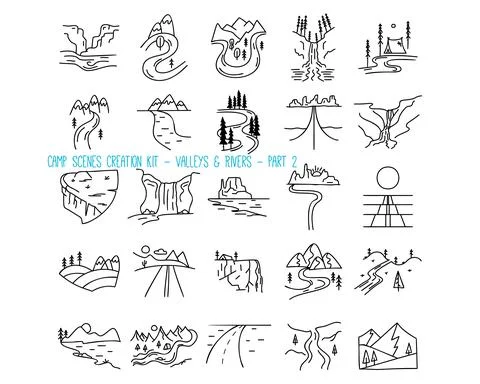 Set of mountain valleys and rivers icons. Part 2 イラスト素材