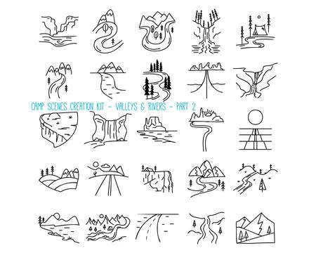 Set of mountain valleys and rivers icons. Part 2 イラスト素材